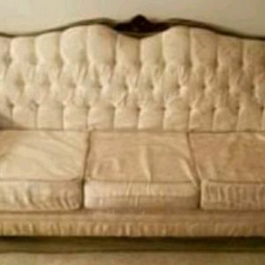 Pair White Wooden Cherry Crown Sofas